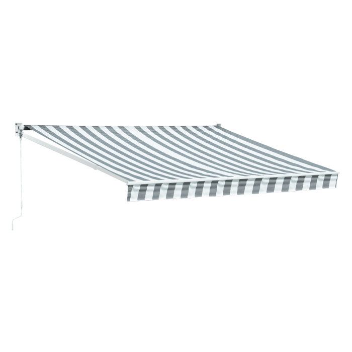 Store banne SAULE 3,5 × 3m - Toile rayée blanche/grise et structure blanche(Beige)