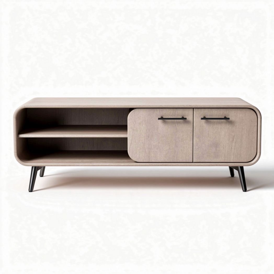Meuble TV en bois aux teintes claires avec rangements 120 x 40 x 50cm