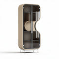 Buffet en bois clair avec portes en verre noir 75 x 35 x 160cm