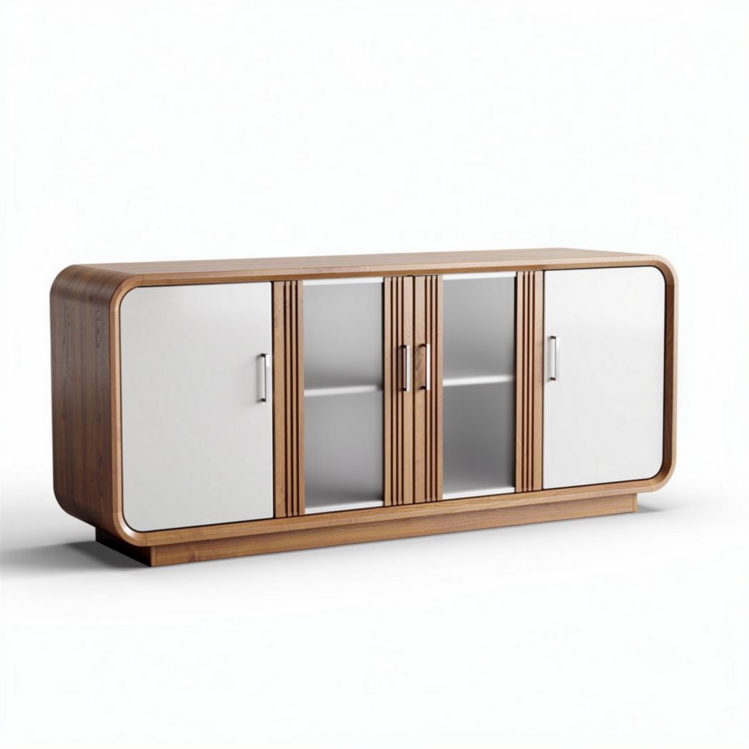 Meuble de rangement en bois avec portes en verre 150 x 40 x 70cm