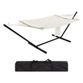 Hamac Double 12FT avec Support en Acier - Toile Matelassée 450LB - Barre en Bois Dur - Sac de Transport Inclus - Beige(Beige/107)