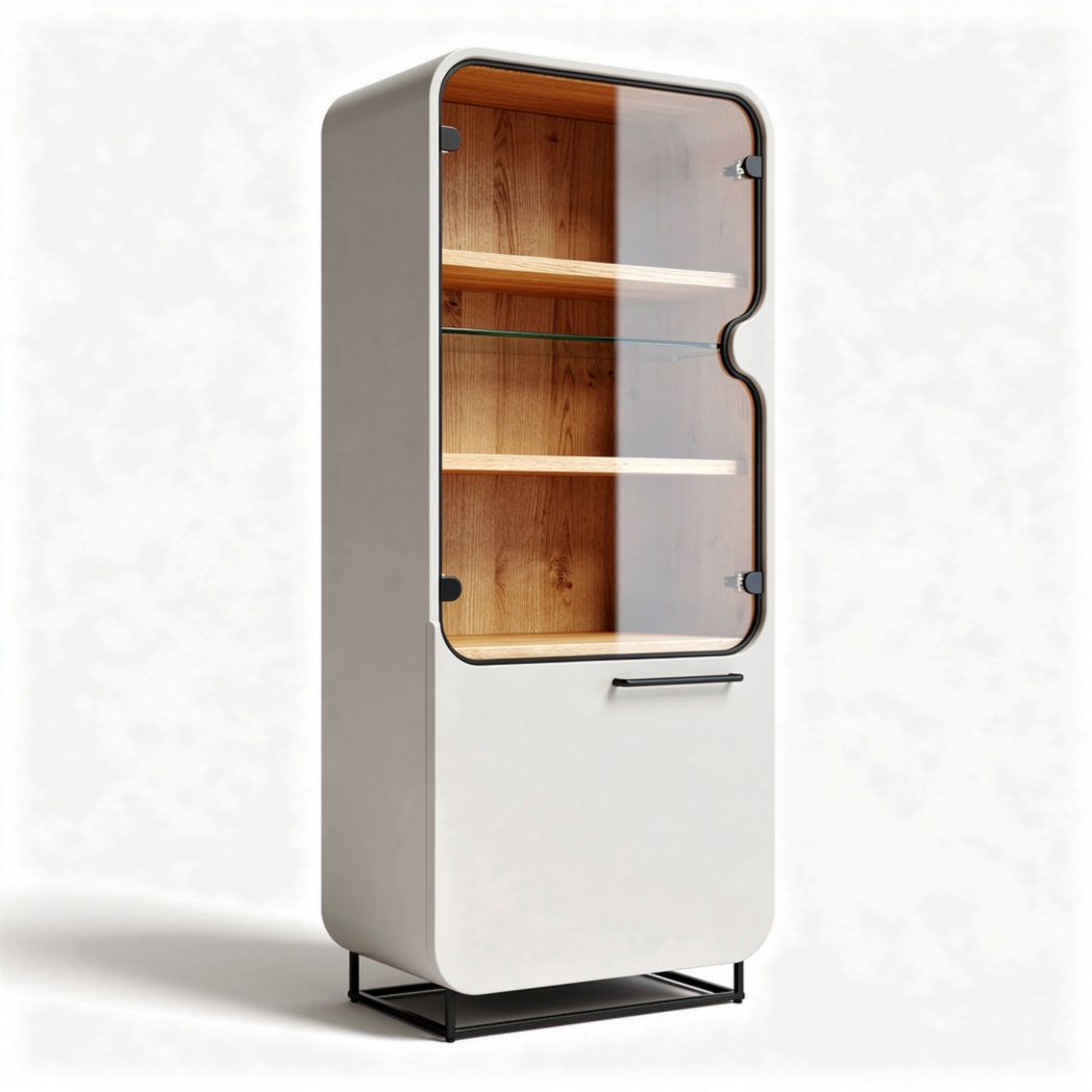 Vitrine en bois et verre 75 x 40 x 160cm rangement moderne blanc