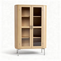 Meuble de rangement en bois naturel avec portes en verre 80 x 40 x 120cm