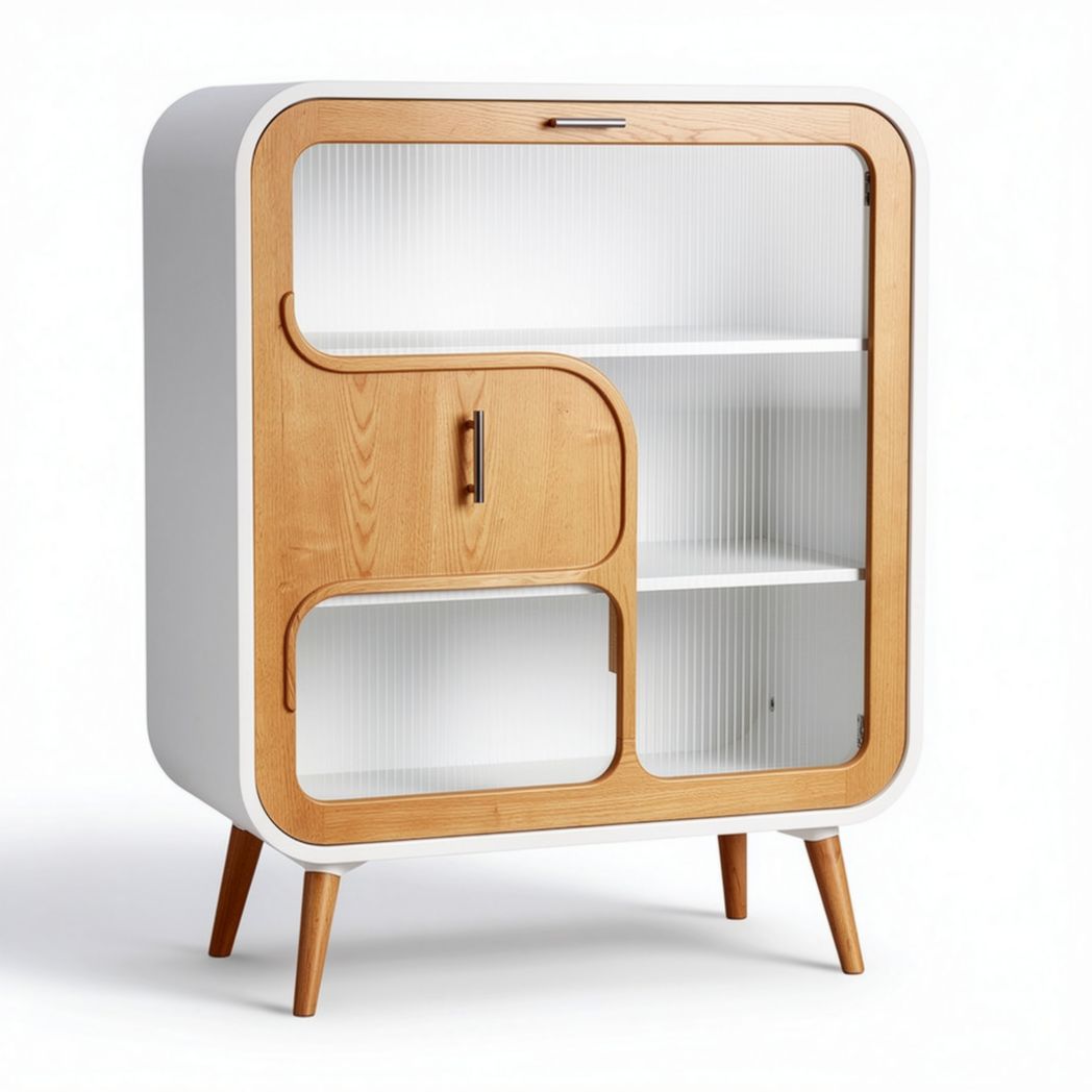 Meuble de rangement en bois et verre avec tiroir 80 x 40 x 100cm