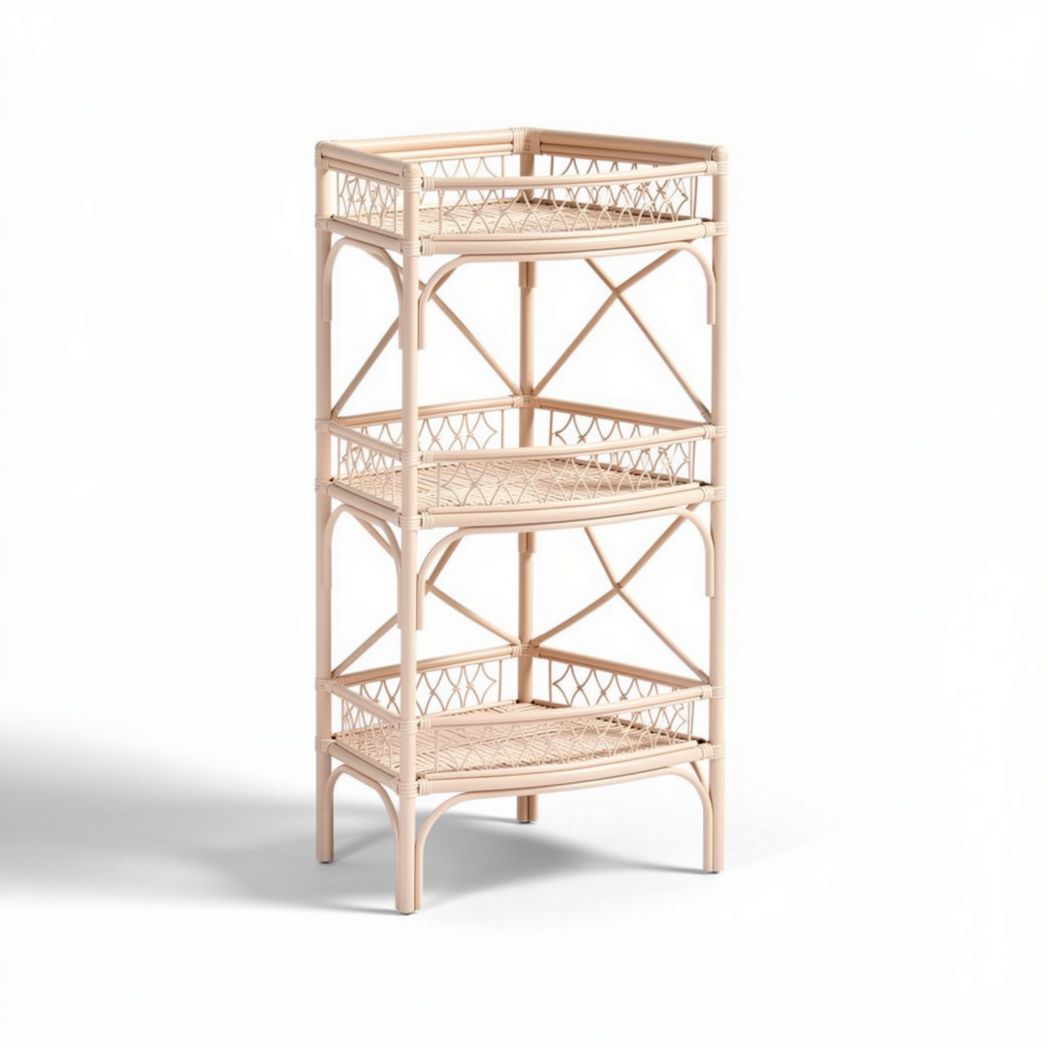 Étagère en rotin de trois niveaux pour rangement intérieur 40 x 30 x 100cm