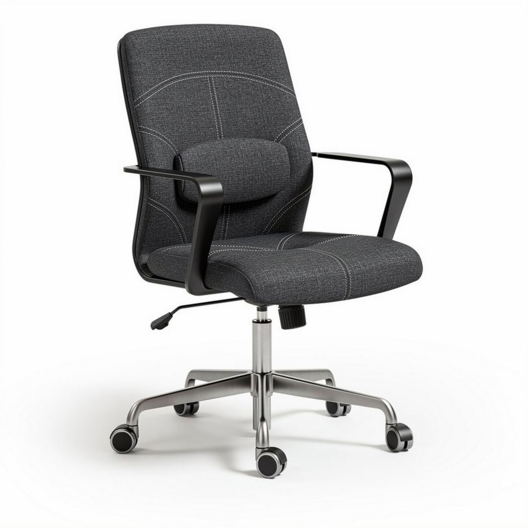 Chaise de bureau en tissu gris avec accoudoirs et support lombaire 60 x 60 x 100cm