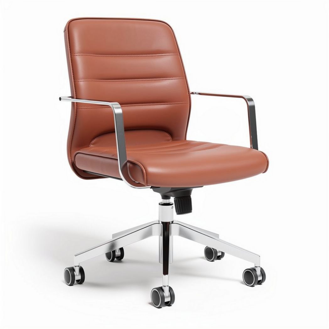 Chaise de bureau en simili cuir marron avec base chromée 50 x 55 x 90cm