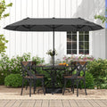 COSTWAY Parasol Double de Jardin Extra Large Haute 240cm, avec Base Lestée, 12 Baleines Métalliques, pour Cour, Piscine, Gris(Beige/396 x 201 x 240 cm)