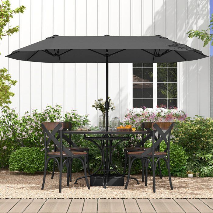 COSTWAY Parasol Double de Jardin Extra Large Haute 240cm, avec Base Lestée, 12 Baleines Métalliques, pour Cour, Piscine, Gris(Beige/396 x 201 x 240 cm)