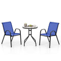 COSTWAY 3 Pièces Ensemble Table Ronde et 2 Chaises Empilables de Jardin Extérieur, Plateau en Verre Trempé, pour Patio Piscine,Bleu(Bleu/Lot de 3)