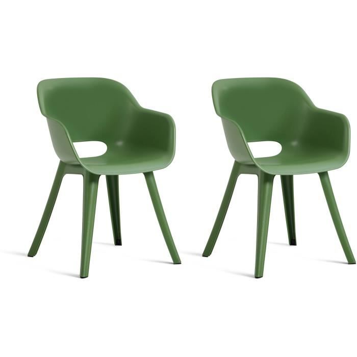 Chaises de jardin - KETER - AKOLA - Lot de 2 en résine - Gris olive - Dossier ergonomique(Gris olive)