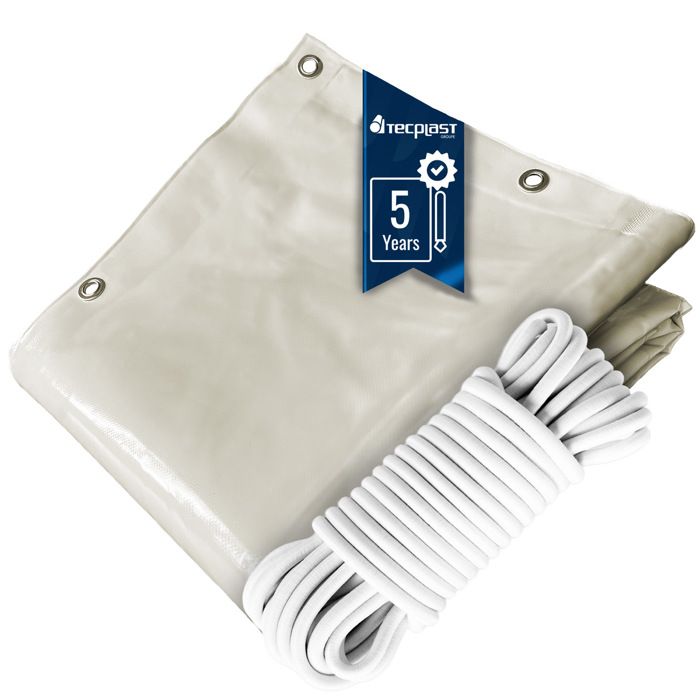 TECPLAST Pack Toile Pergola Blanc Crème 3x4 m + Sandow Blanc 20m - Bâche Pergola prête à poser LP506PR Garantie 5 ans(Beige foncé/Sandow blanc)