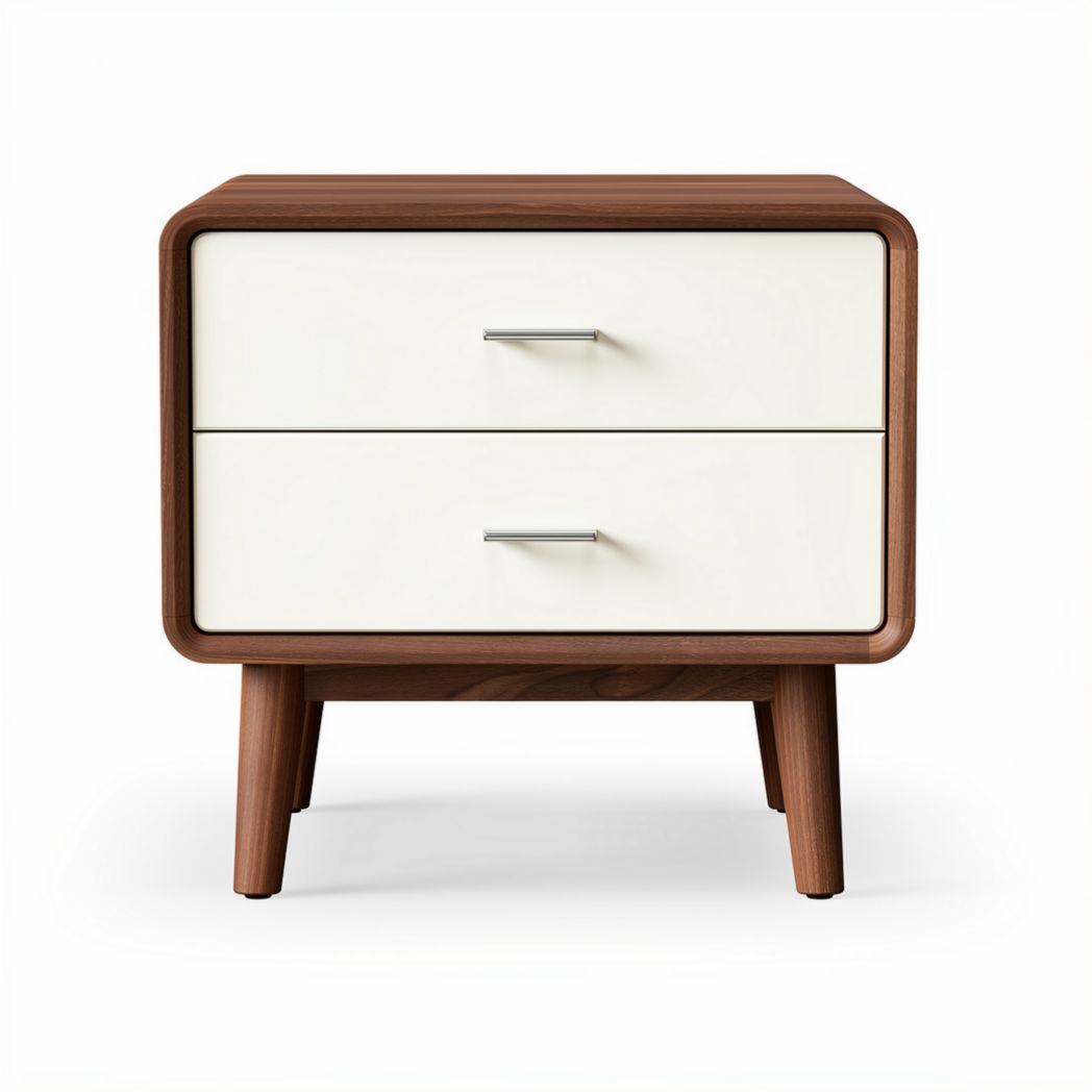 Table de chevet en bois noyer avec tiroirs blancs dimensions 50 x 40 x 35cm