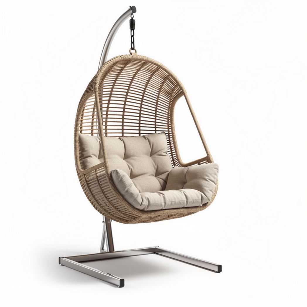 Chaise suspendue en rotin beige avec coussins de confort 110 x 80 x 120 cm