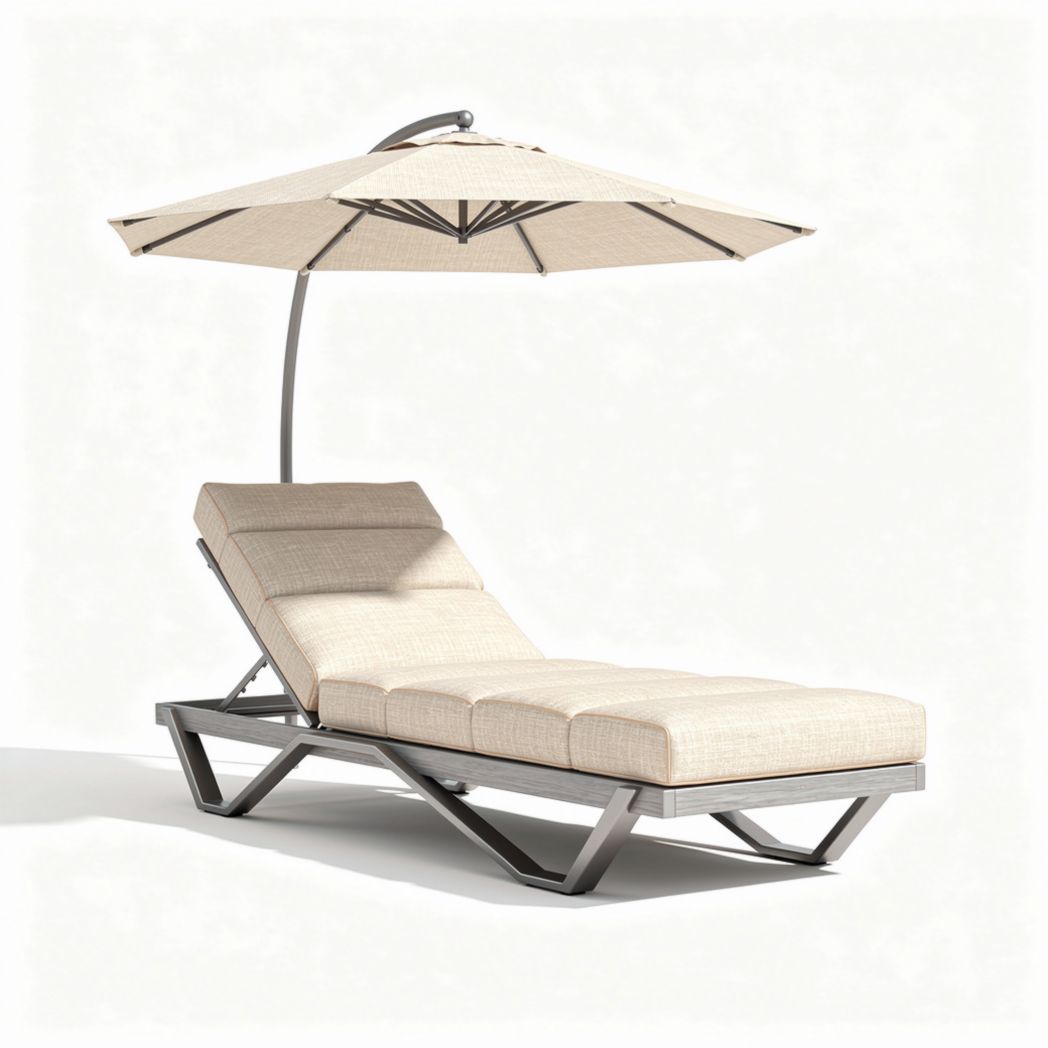Chaise longue avec parasol en aluminium couleurs crème 200 x 75 x 30cm