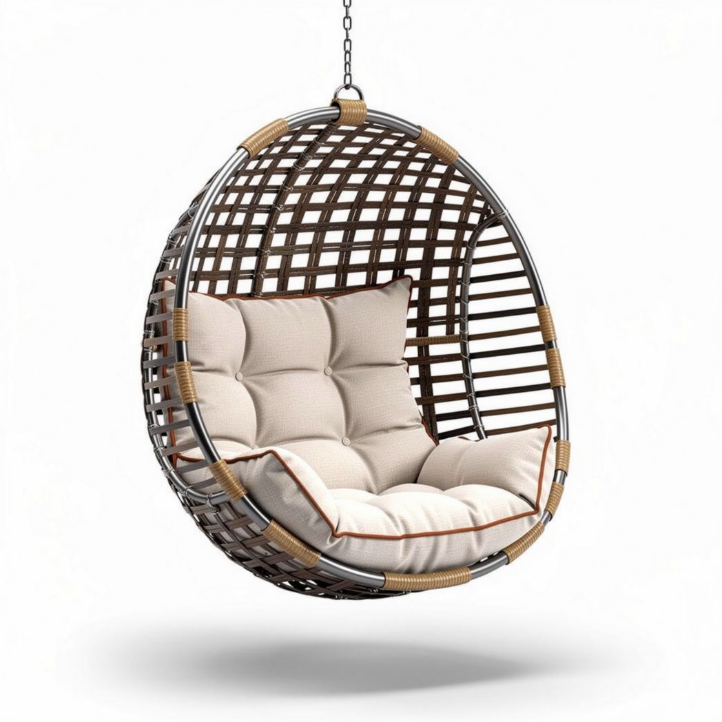 Chaise suspendue en osier avec coussins en coton 90 x 90 x 85cm