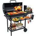 Barbecue Charbon de Bois avec Grille de Cuisson et Réchauffage - Barbecue avec Thermomètre, Broche électrique, 2 Tablettes Pliable(Style 1)