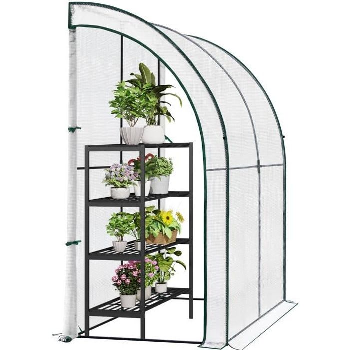WOLTU Serre de Jardin avec Bâche PE Renforcée Imperméable, Serre d'hivernage Murale adossée, 200x100x210cm, Blanc W0UETT0054(Blanc)