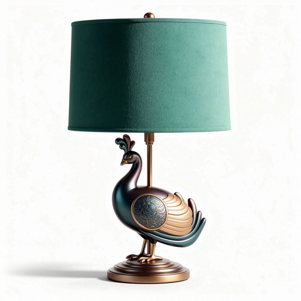 Lampe décorative en forme de paon avec abat-jour vert 30 x 20 x 50cm