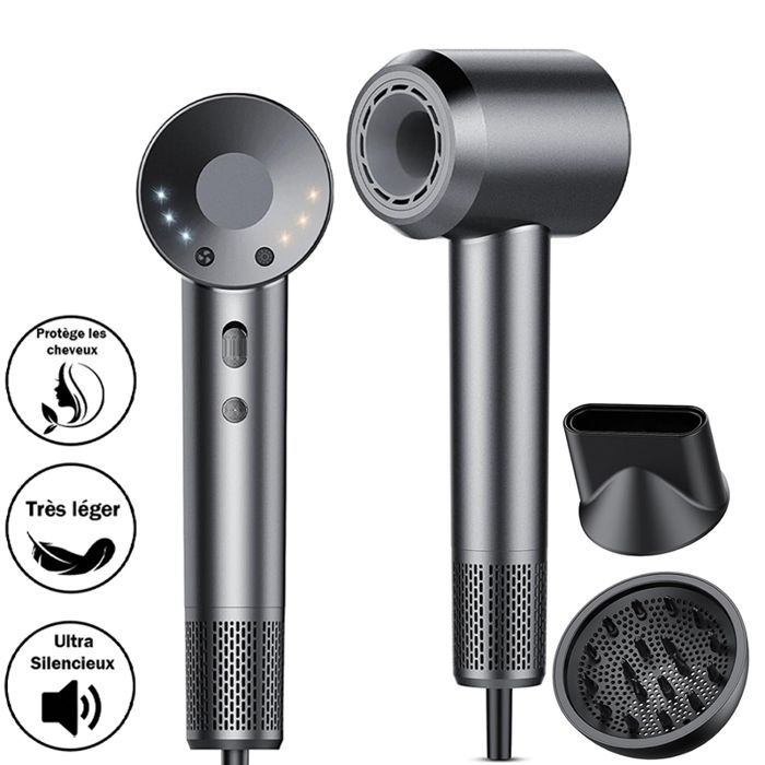 Sèche-cheveux - WENZYLIQUOX - Sans Dégâts Chaleur - 160000 tr/min - 500M ions négatifs - 1600W(Argenté)