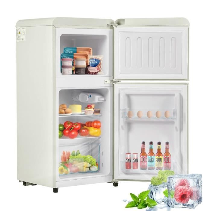 Réfrigérateur rétro - LANGTU - Retro 60L - 2 portes - Congélateur 22 L - 46 dB(Blanc/Capacité : 60 l)
