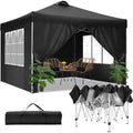 Tonnelle Pliante 3x3 Imperméable, Anti-UV Barnum Pliant de Jardin Exterieur avec 4 Côtés et 4 Sacs, pour Plage, Mariage, Fête, Noir(Blanc)