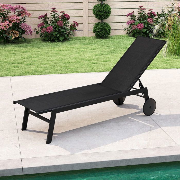COSTWAY Bain de Soleil avec Roulettes, Dossier Réglable en 6 Positions, Textilène pour Piscine, Terrasse et Jardin Noir(Noir/A l'unité)