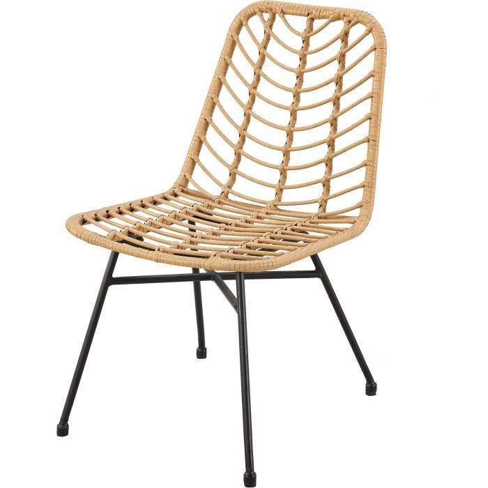 Lot de 2 chaises de jardin KOMODO - Imitation rotin naturel - Structure acier -  L48  x P 47 x H 88 cm(Sans accoudoirs)