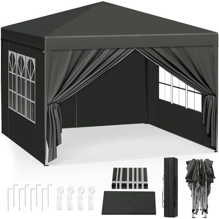 WOLTU Tonnelle de Jardin, Tente Pliante, Auvent Imperméable, Protection du Soleil UV 50+, Hauteur Réglable 3x3m, Gris(Anthracite)