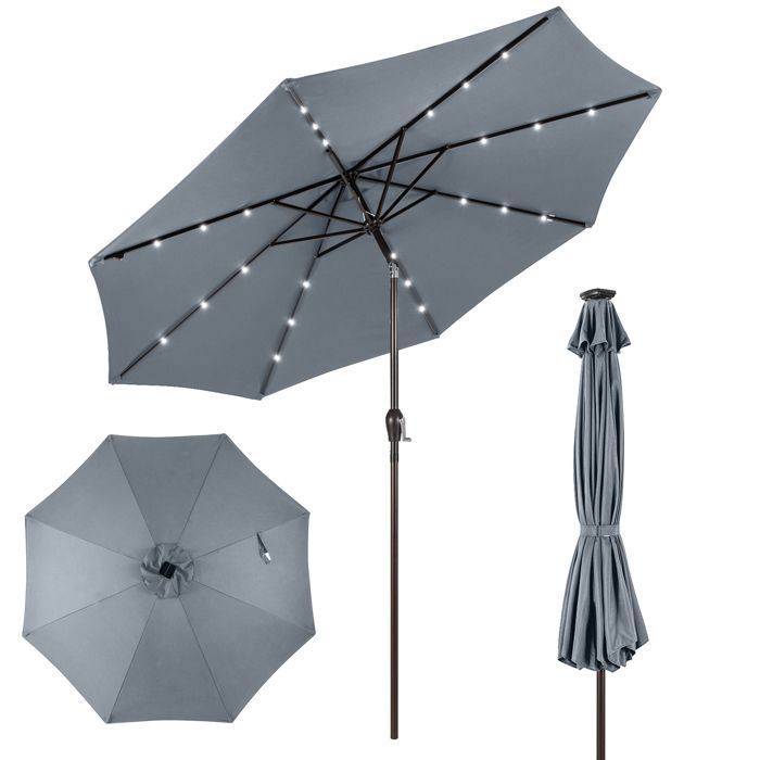 Parasol de Jardin Déporté Inclinable COSTWAY - 24 Lumières LED - Dia.3x2,5M - Structure en Métal Robuste - Anti-UV - Gris(Beige/Diamètre : 300 cm/24 LED)