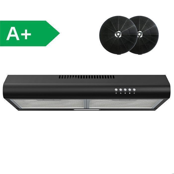 FIREGAS hotte aspirante 60 cm sous meuble noir – Classe A+ – Évacuation et recyclage – Filtre charbon(Noir/Arêtes arrondies)