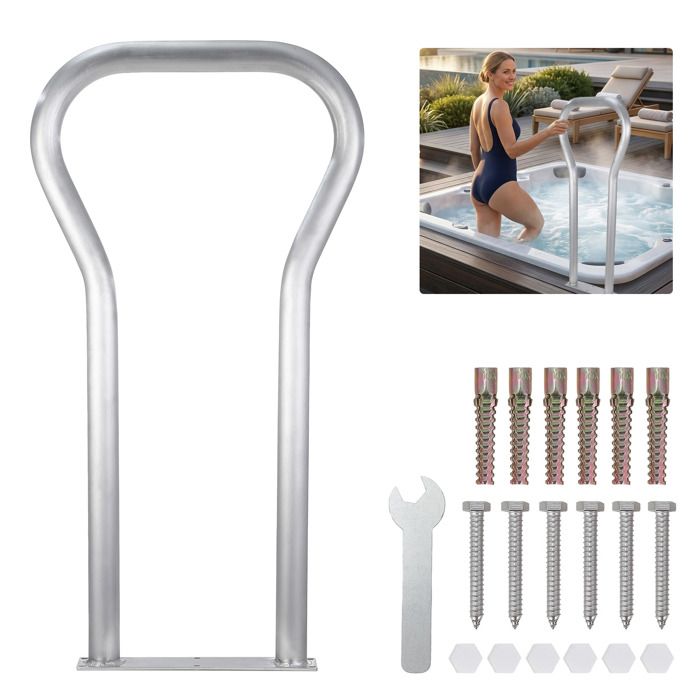 Rampe De Piscine 42.1x19.7in Aluminium Antidérapant, Barre Murale avec Embases, 100kg, Pour Piscine, Spa, Quai, Kit complet inclus(42)