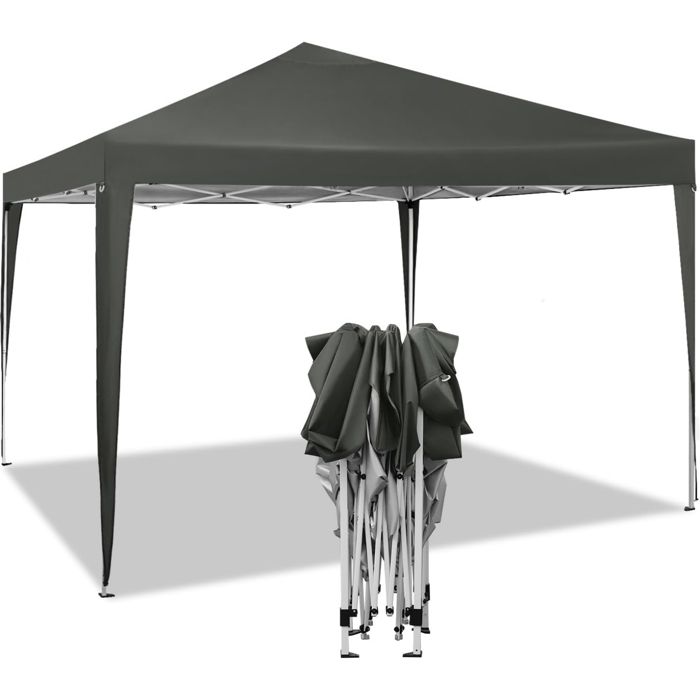 WOLTU Tonnelle de Jardin, Tente Pliante, Protection du Soleil UV 50+, Facile à Installer Hauteur Réglable 3x3m, Gris(Anthracite)
