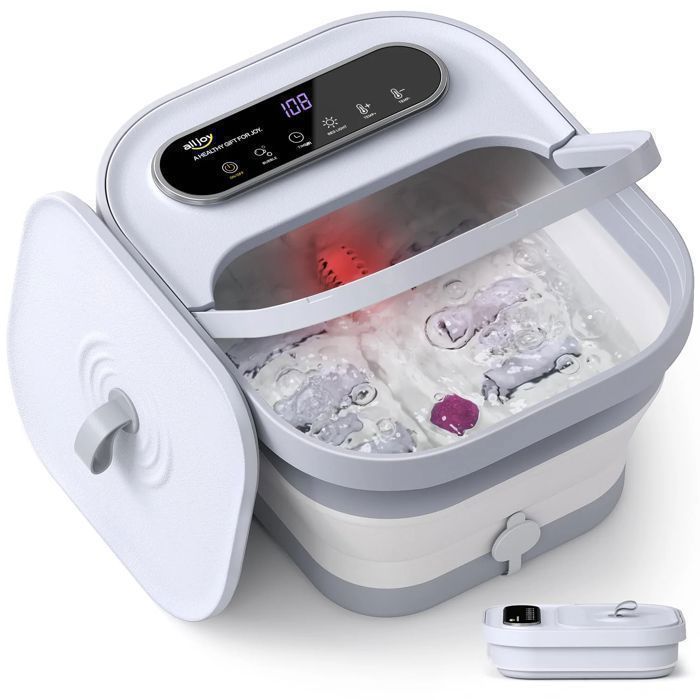 Bain de Pieds Massage pliant ALLJOY, température constante, Écran tactile, Masseur de Pieds Pliable avec Bulles(Gris)