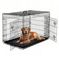 Cage pour Chien 42 “, Double Porte de Sécurité, Séparateur Amovible, Plateau Inclus, Cage Pliable, Voyage avec Chien, Noir(Noir/?122 x 74)