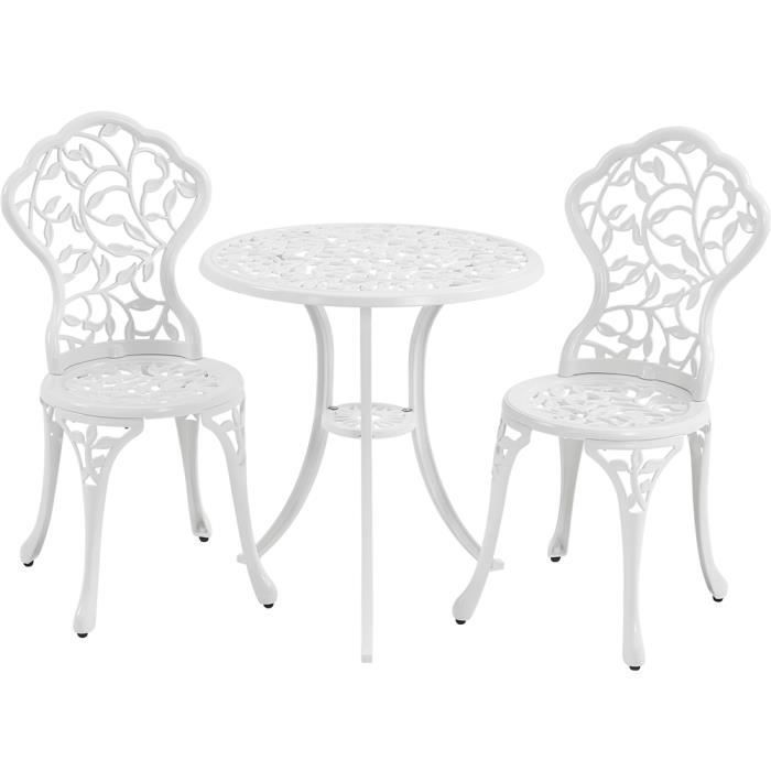 Yaheetech Ensemble de Table et Chaise Set Bistrot Design Vintage Table de Jardin et 2 Chaises Blanc(Blanc)