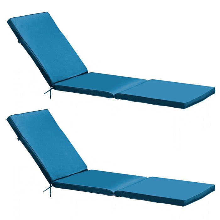 Lot 2 coussins bain de soleil polyester bleu 186 x 53 x 5 cm Picchu - Oviala(Bleu pacific)
