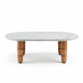 Table basse ronde en terrazzo rose et pieds en bois naturel 80 x 80 x 30cm