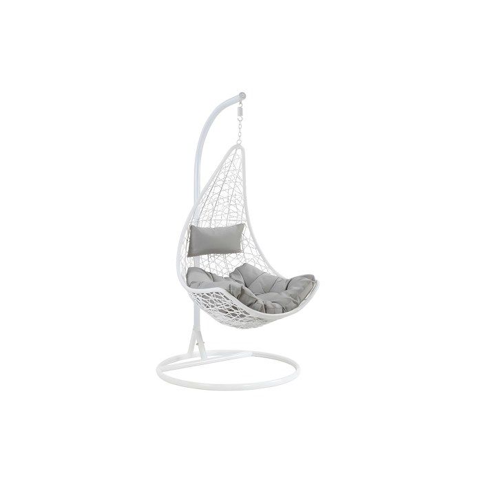 Fauteuil suspendu en résine tressée - Blanc avec coussins gris - OROSI de MYLIA(Blanc)