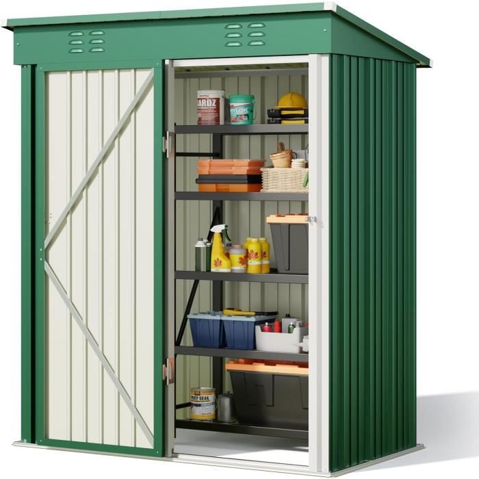 Abri de jardin - BEALIFE - Métal - Acier galvanisé - 162 x 94 x 182 cm - Vert(Gris)