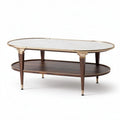 Table basse ovale en marbre blanc et bois, dimensions 120 x 60 x 45cm