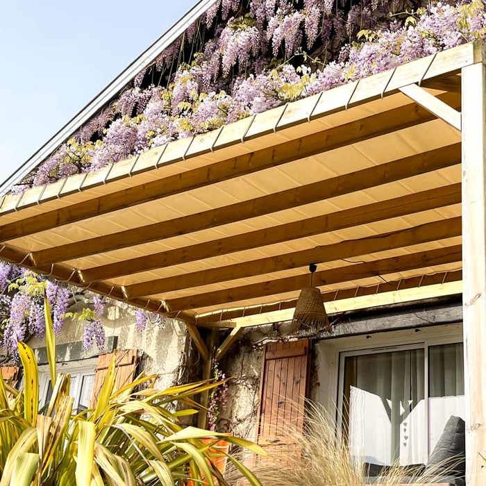 TECPLAST Toile Pergola Blanc Crème 3x5 m LP640PR - Garantie 8 ans - Bâche Pergola ou Tonnelle étanche en PVC pour terrasse(Blanc crème/2 x 3 m)