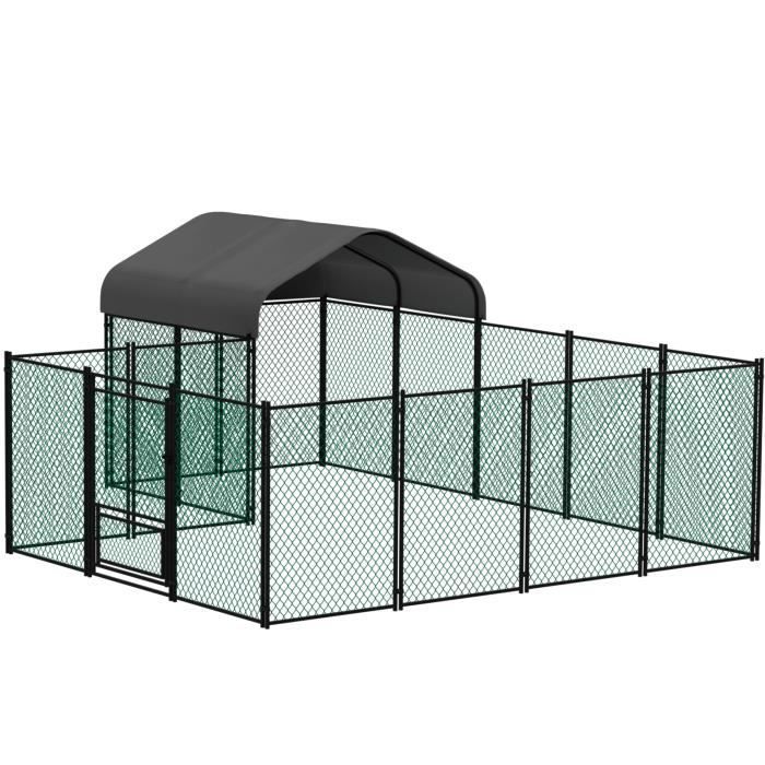 Poulailler Enclos Extérieur 10 m² - Parc à Poules Grillagé - Grande Taille - Acier Galvanisé avec Bâche(10 m²/P-XL997-V1)