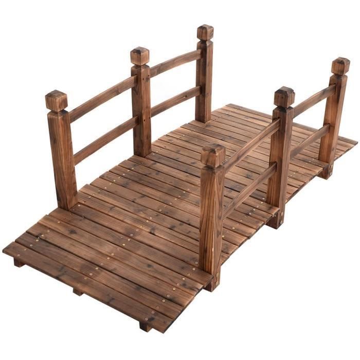 COSTWAY Pont de Jardin en Bois 150x67x56CM avec Balustrades Décoration Extérieure Pont d'Etang/Bassin Charge 100KG Couleur Brun(Brun)