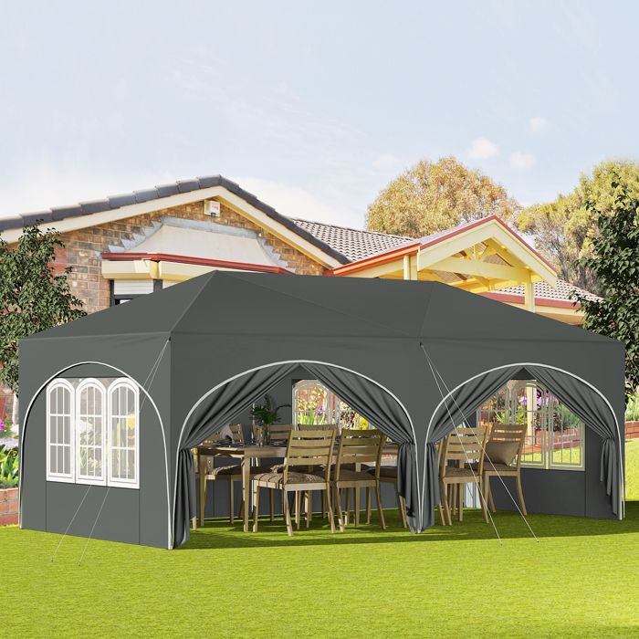 WOLTU Tonnelle de Jardin,Pergola Pliante,Barnum,3x6m avec 6 Parois Latérales,Hauteur Réglable,Imperméable,Protection de UV,Gris(Bleu)