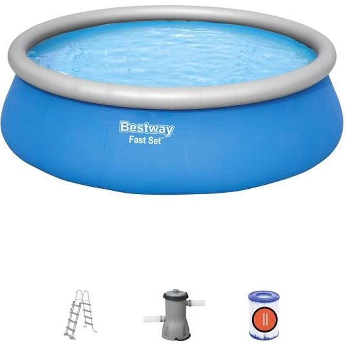 Kit Piscine hors sol autoportante BESTWAY - Fast Set - 457 x 122 cm - Ronde (Livrée avec filtre à cartouche + échelle de sécurité)(Seul)