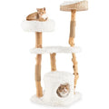 GOPLUS Arbre à Chat 124CM à 5 Niveaux avec Plateforme, Perchoir, Condo, Griffoirs en Jute, Arbre à Chats pour Se Reposer(Style Bois Massif - 123 cm)