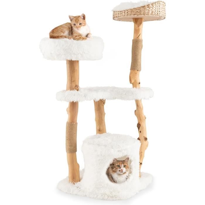 GOPLUS Arbre à Chat 124CM à 5 Niveaux avec Plateforme, Perchoir, Condo, Griffoirs en Jute, Arbre à Chats pour Se Reposer(Style Bois Massif - 123 cm)