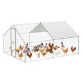 Grand Poulailler Métallique en Acier Galvanisé, Toit Imperméable, Anti-UV, Parc Grillagé Portable, Double porte, 3x4x2m, Argenté(3 x 4 x 2 m/Dessus plat)