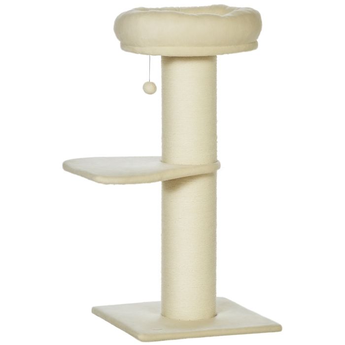 Arbre à chat - PawHut - griffoir sisal naturel 2 plateforme panier observation jeu boule - peluche - beige(Beige/48)